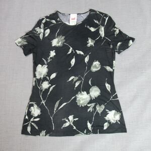 Vintage Mondi Top Womens Size 38 Black Floral Momcore Soft Casual 70s 80s Blouse